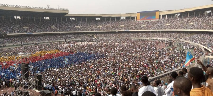Congregation gathered at Stade des Martyrs, Kinshasa
